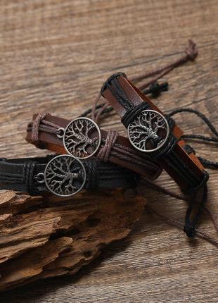 Кожаный браслет дерево жизни коричневый