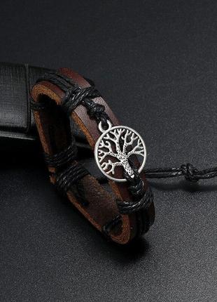 Кожаный браслет дерево жизни коричневый