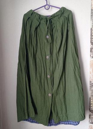 Очень красивая, добротная льняная, длинная юбка на пуговицах, цвет темно болотный, размер 48-522 фото