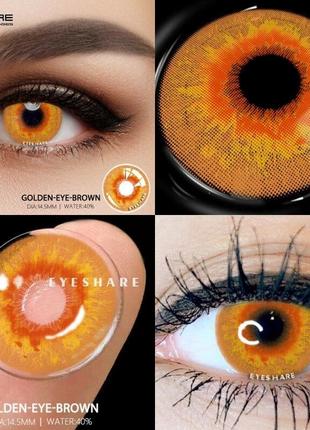 Линзы цветные оранжевые golden eye brown + контейнер для хранения в подарок2 фото