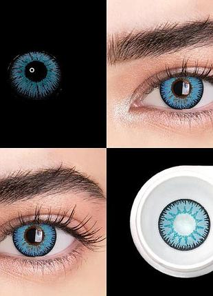 Цветные линзы для глаз голубые blue (пара) + контейнер для хранения в подарок5 фото