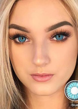 Цветные линзы для глаз голубые blue (пара) + контейнер для хранения в подарок7 фото