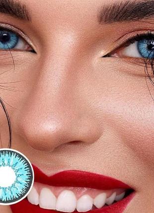 Цветные линзы для глаз голубые blue (пара) + контейнер для хранения в подарок3 фото