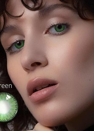 Цветные линзы зелёные green + контейнер для хранения в подарок5 фото