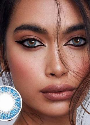 Цветные линзы голубые blue + контейнер для хранения в подарок