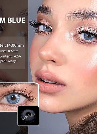 Цветные серо-голубые линзы  gem blue + контейнер для хранения в подарок6 фото