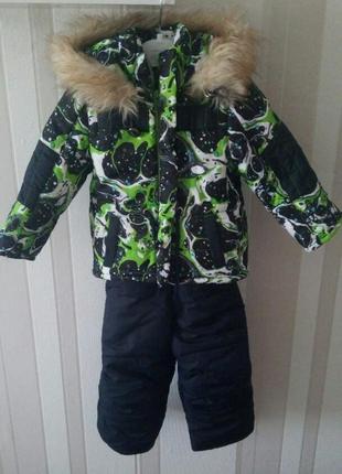 Детский зимний комплект на мальчика комбез + куртка на 12-18 месяцев2 фото