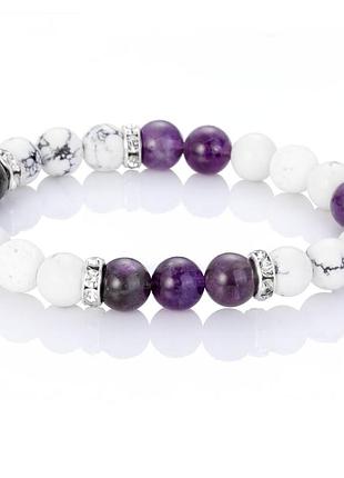Браслет із натуральних каменів аметиста й говліта