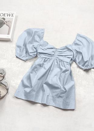 Новая роскошная блуза primark стильным фасоном небесно-голубого цвета с пышными рукавами-буфами