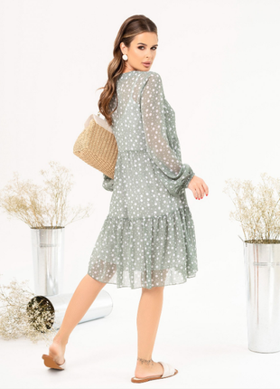 Ділове шифонове плаття в горох міді трапеція з воланом 2 кольори2 фото