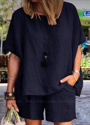 Костюм шорти+туніка 
✨модель №р15488
✨розмір:42-44,46-48,50-52,54-56
✨тканина:жатка,кулон не входить в комплект
✨колір:морської хвилі,без,темно-синій