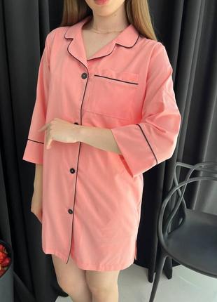 Туніка жіноча, сорочка для дому та відпочинку хs -s | m- l | l-xl рожевий колір сатин