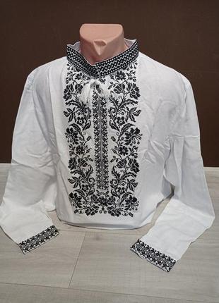 Дизайнерська біла чоловіча вишиванка "віра" з чорною вишивкою україна українатд 44-64 розміри льон