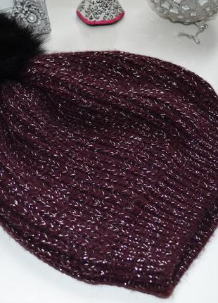 Фиолетовая шапка с бубоном песец emu2 фото