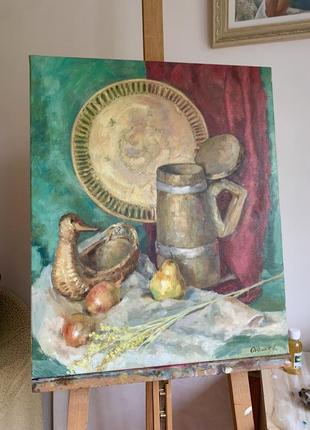 Картина олійними фарбами на полотні, український натюрморт ручна робота, велика інтер’єрна картина