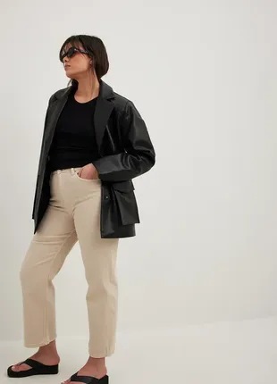 Бежевые джинсы прямые стрейч джинсовые брюки штаны хлопок высокая талия посадка батал большого разме