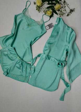 Ніжніша шовкова піжамка тройка з халатиком el polli розмір хс. 42