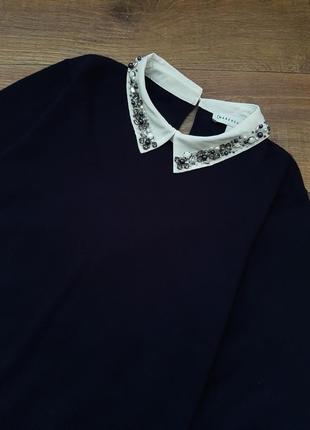 Кофточка лонгслив с воротничком вышит бисером футболка блуза2 фото
