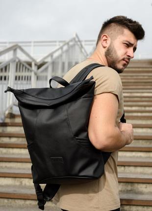 Рюкзак большой стильный мужской кожаный эко черный1 фото