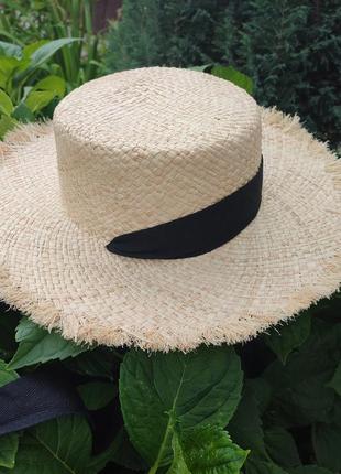 Шляпа соломенная рафия с лентой, шляпа канотье2 фото