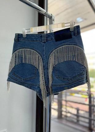 Женские брендовые джинсовые шорты с камнями1 фото