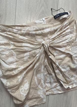 Новая базовая мини юбка с узелком в цветочный принт юбка лён вискоза зара zara2 фото