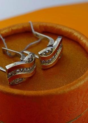 Срібні сережки з камінням та з позолотою, срібло 925 проба6 фото