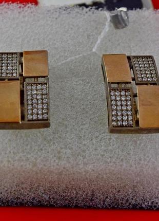 Срібні сережки з камінням та з позолотою, срібло 925 проба