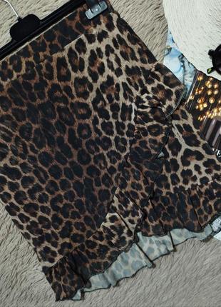 Шикарная короткая юбка сетка с рюшами на запах леопард2 фото