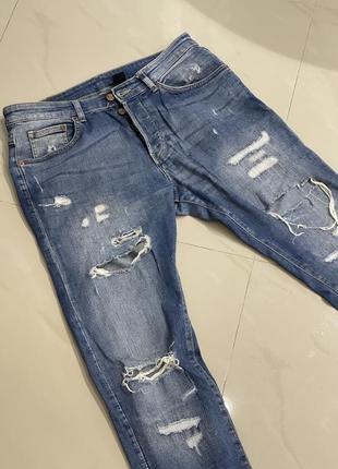 Мужские джинсы h&amp;m skinny 33/34 синие рваные