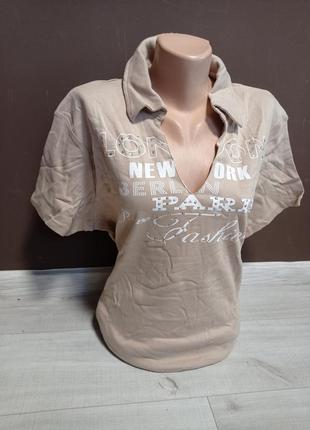 Рубашка футболка женская поло с воротничком  размер 54-56 хлопок кофе2 фото