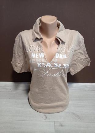 Рубашка футболка женская поло с воротничком  размер 54-56 хлопок кофе
