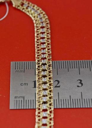 Золотой браслет, двойной бисмарк с камнями 7,93 гр,19 см, золото 585 проба.3 фото