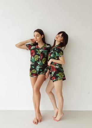 Летняя женская пижама для сна и отдыха шелк принт пальмы 44,46,48 модная пижама5 фото