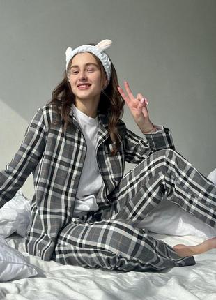 Женская пижама с натуральной ткани турецкий коттон в клеточку 44,46,48,50