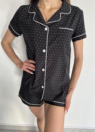 Пижама женская  bo.brand_ua  рубашка с коротким рукавом и шорты  xs-s | s-m | l-хl черный1 фото