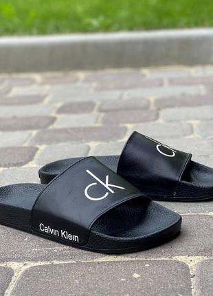 Чоловічі чорні шкіряні шльопанці calvin klein, шльопки7 фото