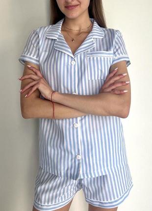 Женская пижама х/б в стиле виктории сикрет в полоску  рубашка с шортами 42,44,46,48,50 натуральная ткань