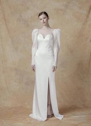 Total white весільну пряме плаття бюстьє з розміром на нозі рукавами буффами
