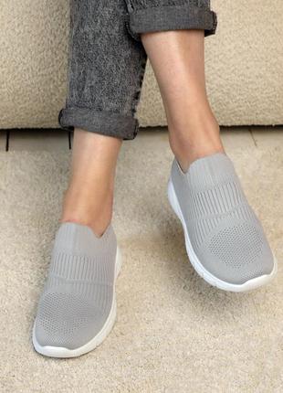 Кроссовки носки летние текстиль белые серые5 фото