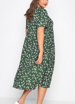 Зеленое платье - батал, 🌿цветочный принт 🌿на пуговицах limited collection(размер 58-60)3 фото