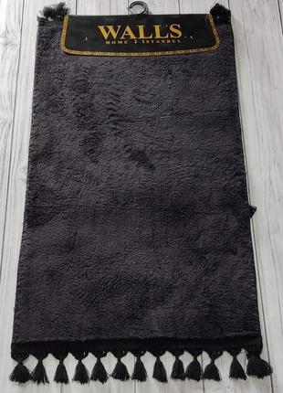 Набір велюрових килимків для ванної кімнати з бахромою 2 предмети wall's home туреччина чорний1 фото