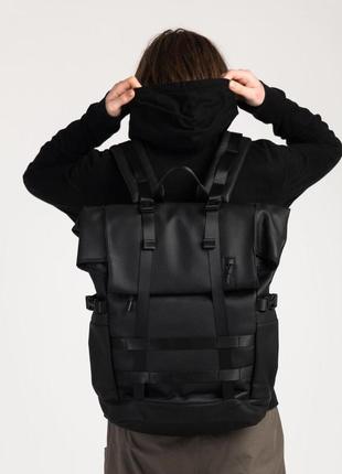 Рюкзак турист екошкіра трансформер, супер варіант для подорожей в який влізе все, на 40-70л, чорний колір
