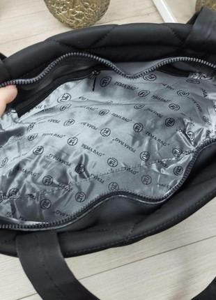 Шикарная большая женская сумка шоппер тканевая стеганая черная8 фото