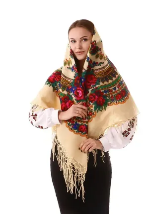 Платок украинский,  цвет кремовый, 120 х 120 см