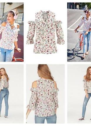 Ajc романтичная блузка с оборками и вырезом в области плеча германия