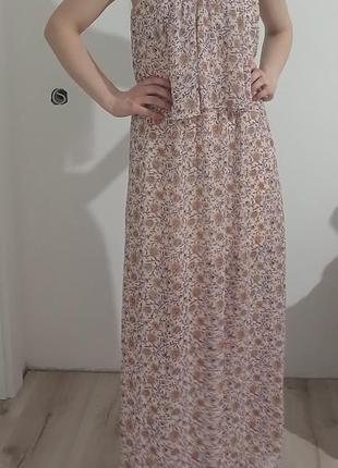 Легкое летнее платье в пол, сарафан с цветочным принтом1 фото