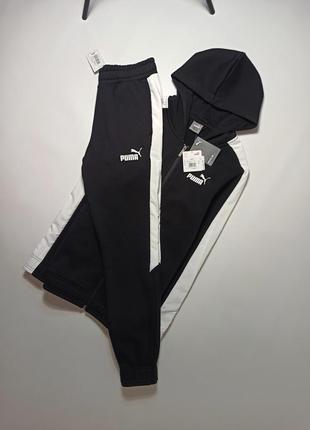 Спортивний костюм puma з капюшоном, чорний із білими лампасами розмір — s6 фото