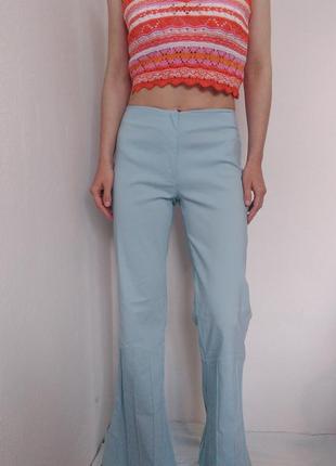Голубые брюки клеш широкие брюки вискоза винтажные брюки брючины винтаж широкие брюки голубые брюки клеш3 фото