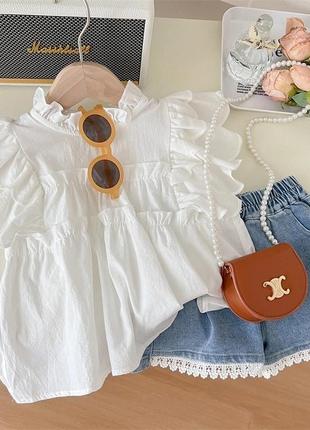 Летний комплект для девочки джинсовые шорты плюс блуза